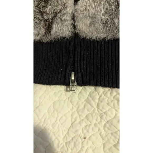 Bebe black and gray rabbit fur long sleeve zip up jacket size medium - Picture 5 of 8